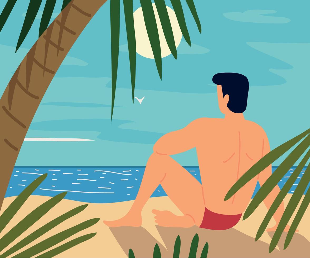 man resting in the beach vector