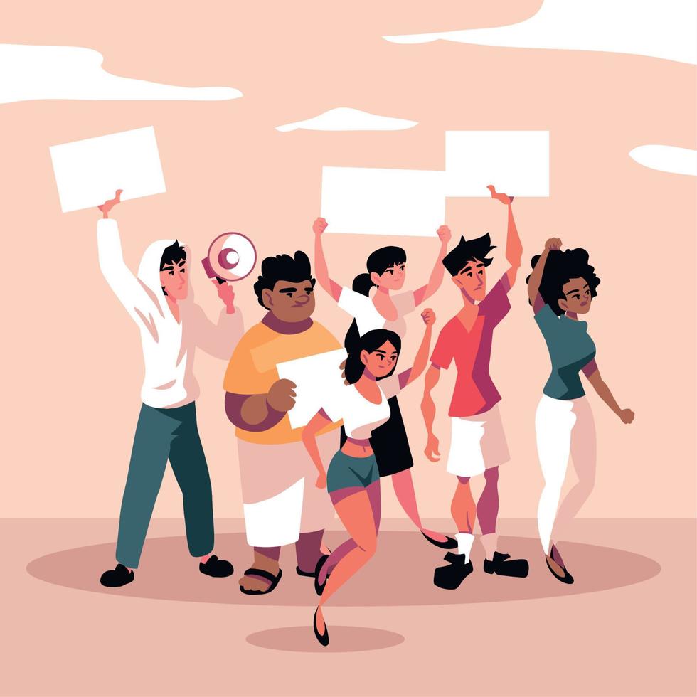 people with placards democracy vector