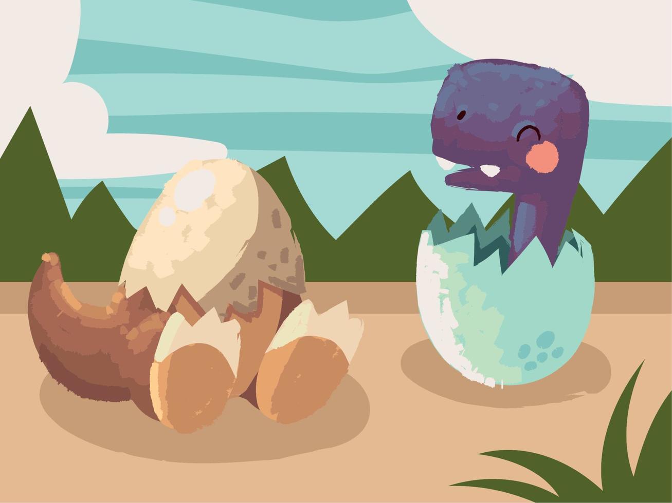 lindos dinosaurios en huevos vector