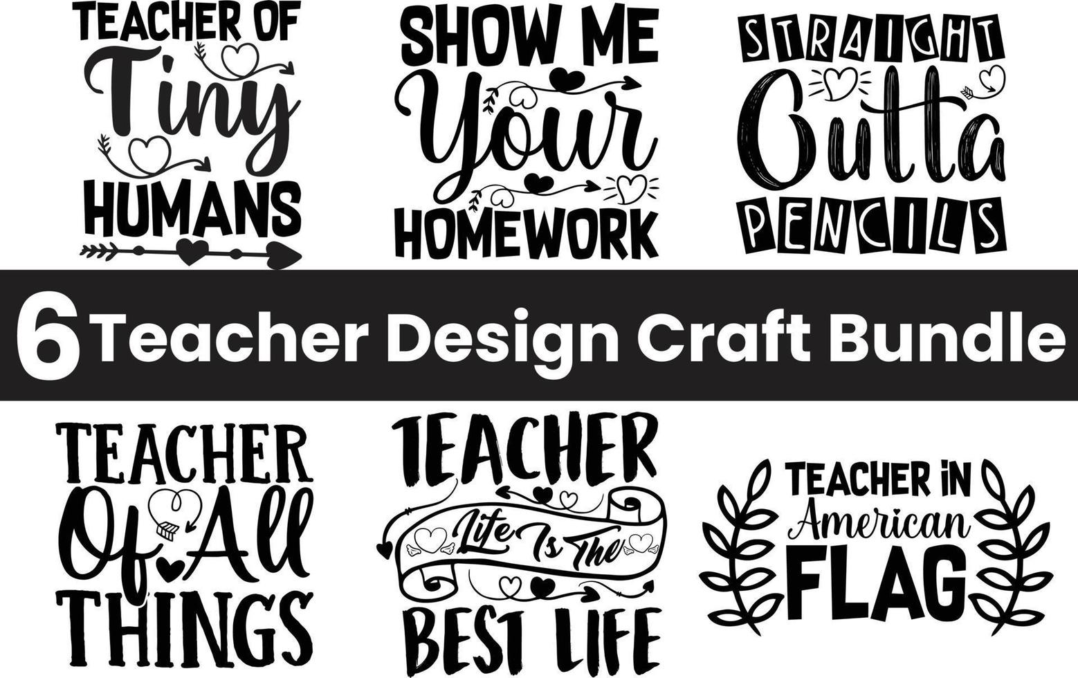 Teacher Craft Design Bundle Lettering vector