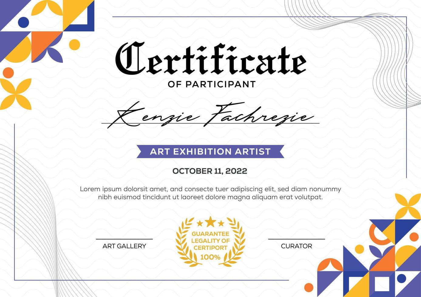 Flat mosaic certificate design template vector