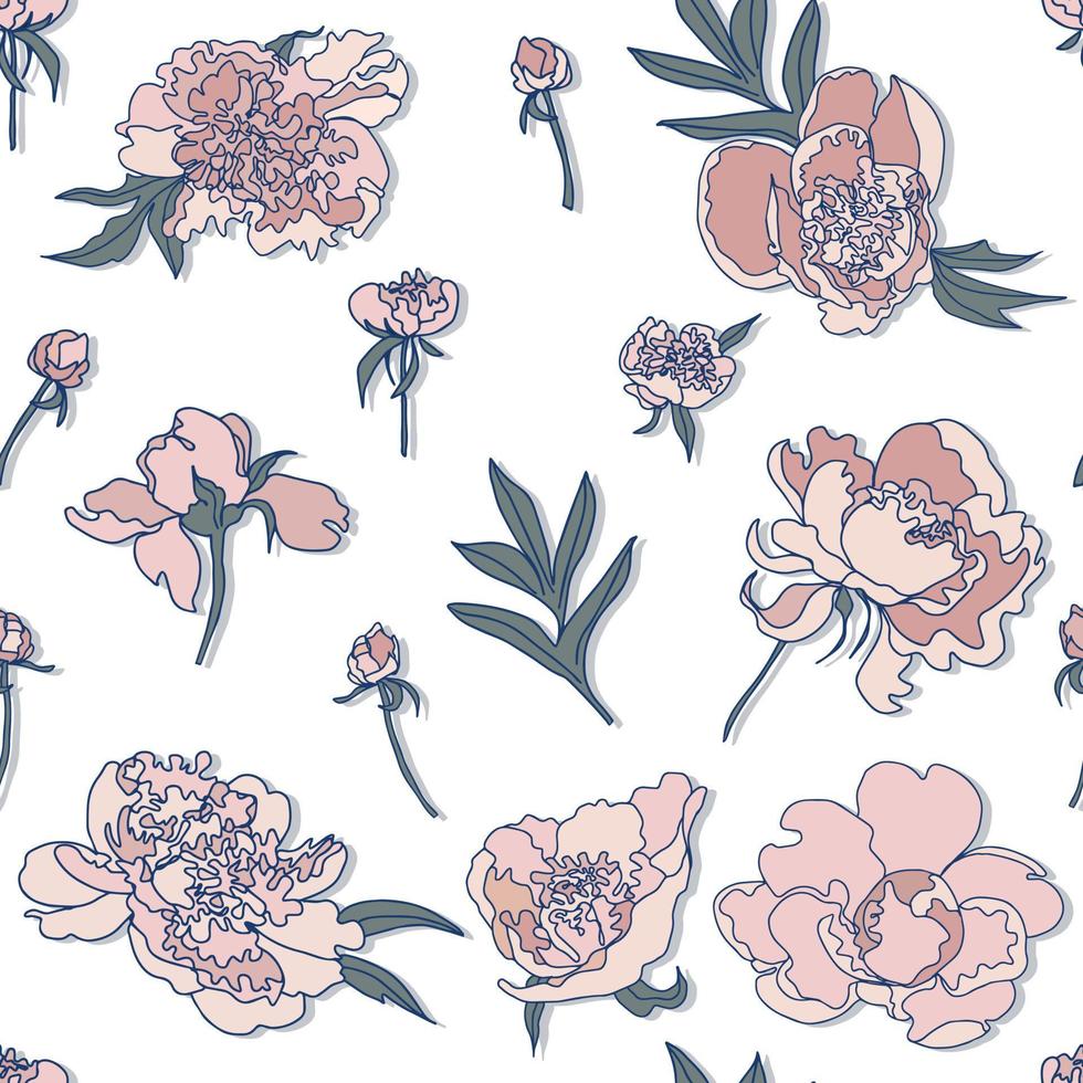 peonies buds vector seamless pattern