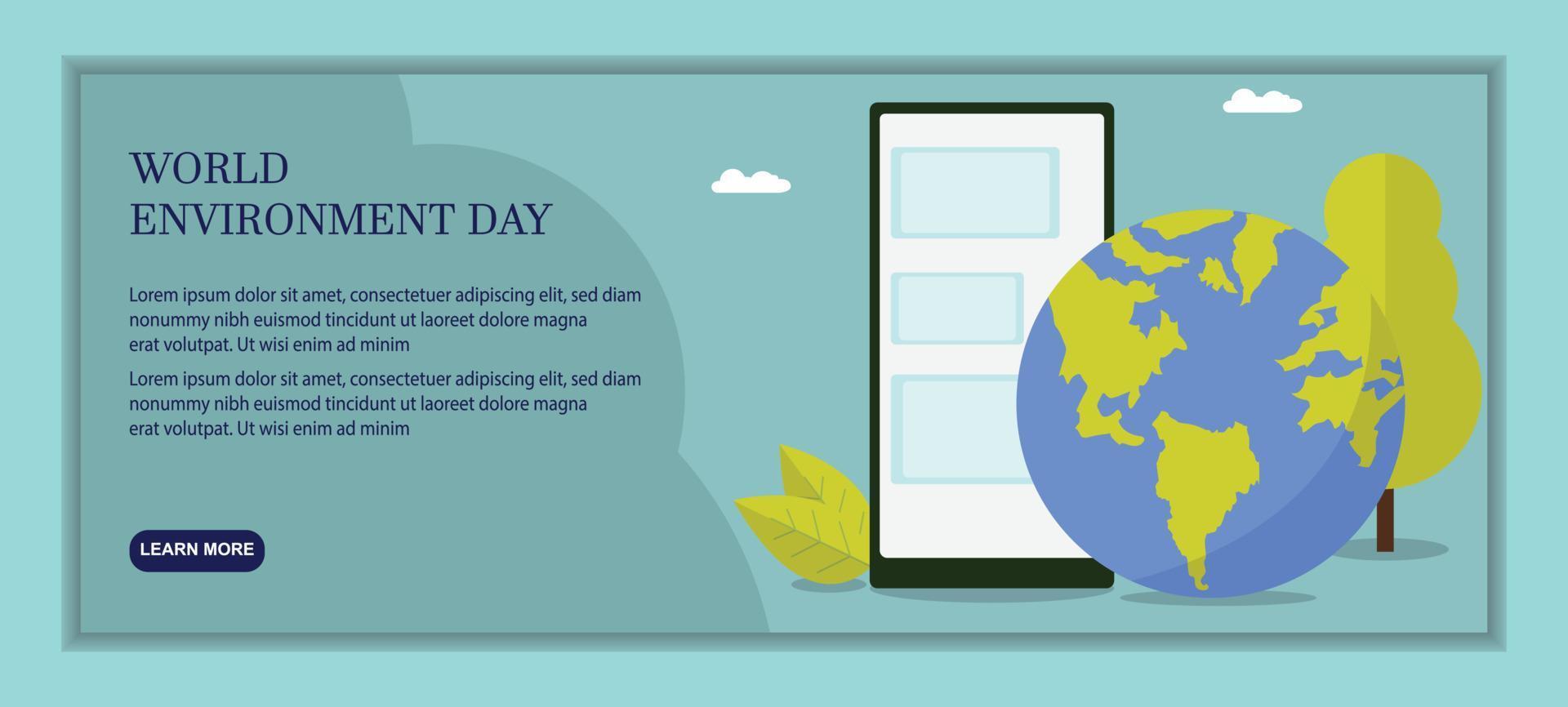 Earth green plants analysis flat vector illustration, Environmental research on earth make earth green, save the planet design on the blue background