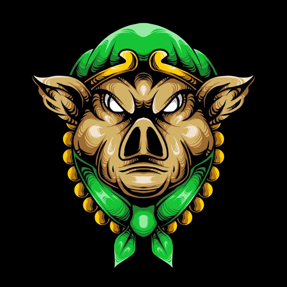 Angry pig zhu bajie head vector illustration
