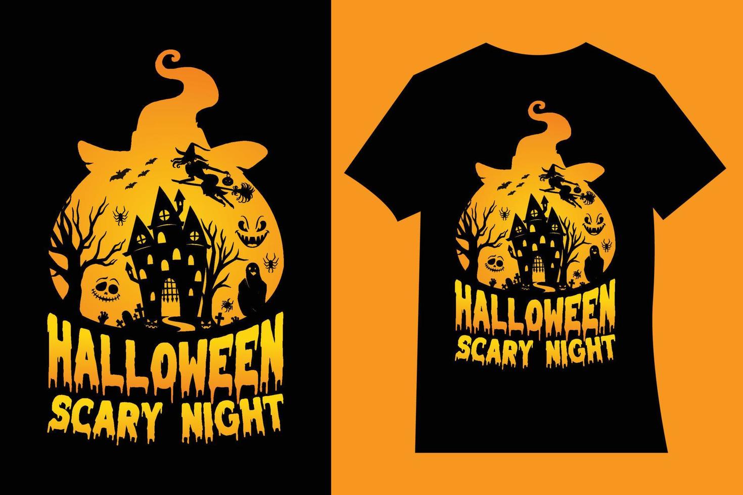 diseño de camiseta de noche de miedo de Halloween. tipografía, ilustración, citas, diseño de camisetas de halloween. vector
