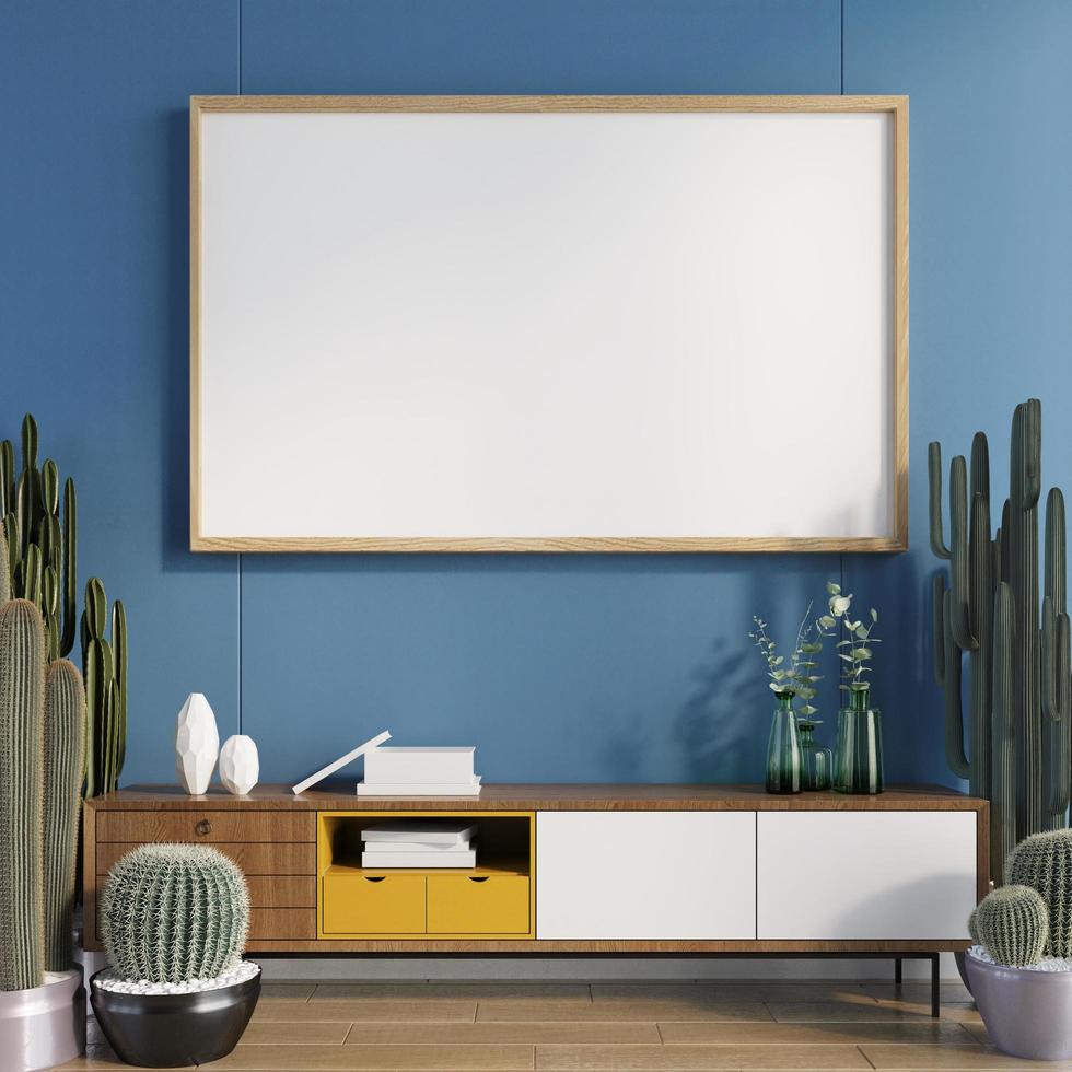 Poster Frame Mockup In Wall Scandinavian Living Room Interior photo