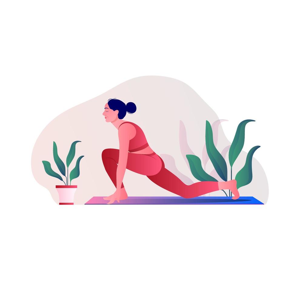 ilustración de una mujer haciendo yoga para la celebración del día del yoga. vector