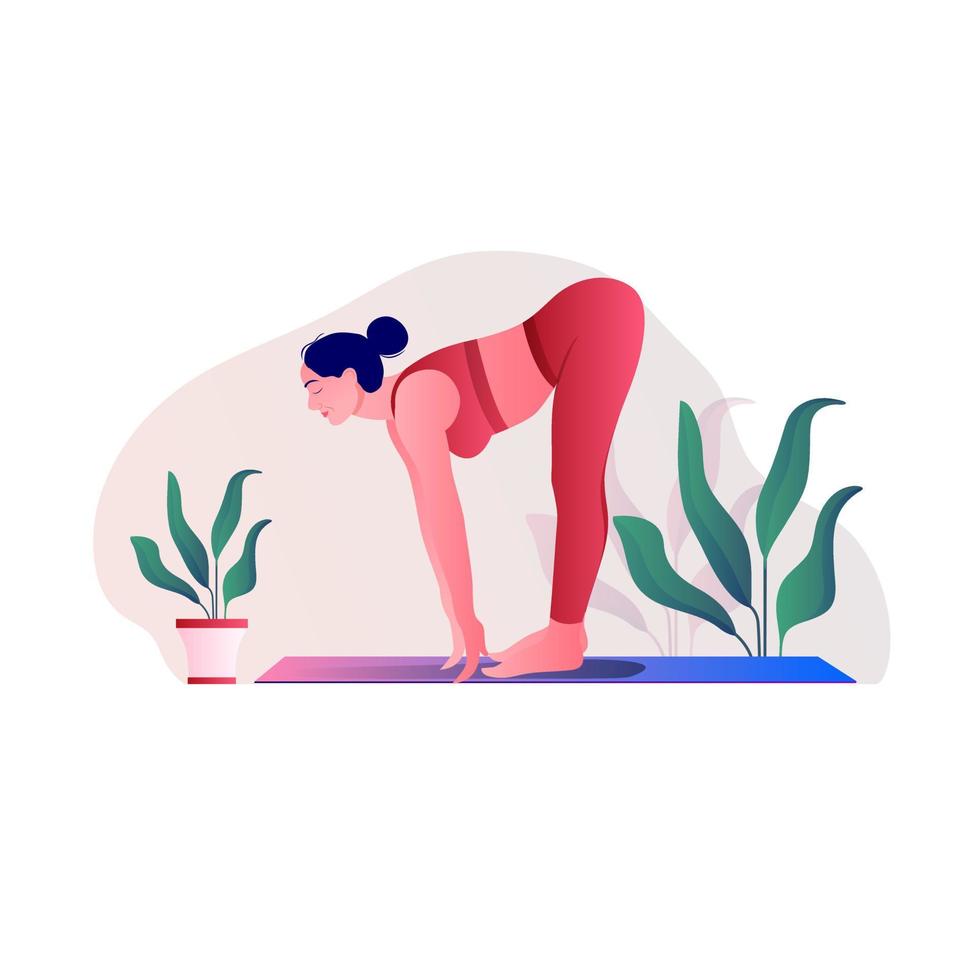 ilustración de una mujer haciendo yoga para la celebración del día del yoga. vector