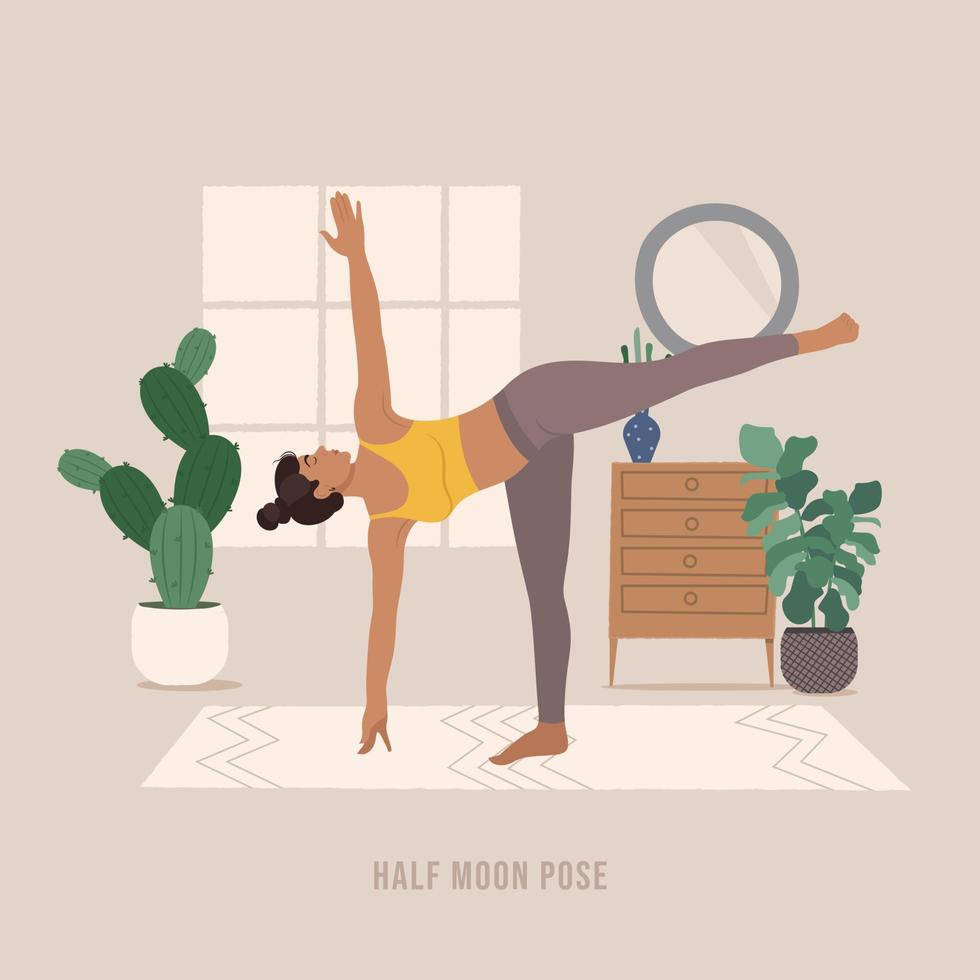 Half Moon Yoga pose. Young woman practicing Yoga pose. vector