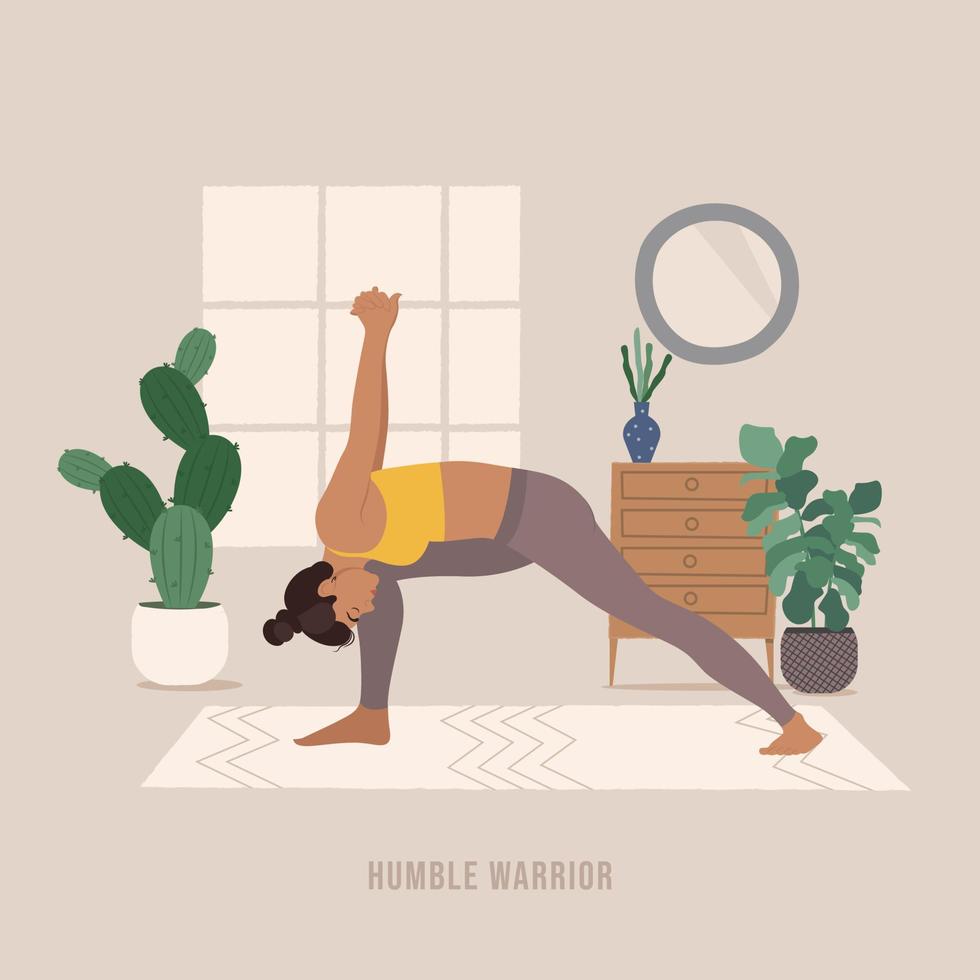 Humble warrior Yoga pose. Young woman practicing Yoga pose. vector