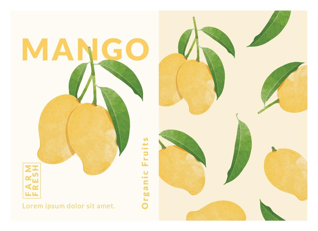 plantillas de diseño de embalaje de mango, ilustración vectorial de estilo acuarela. vector