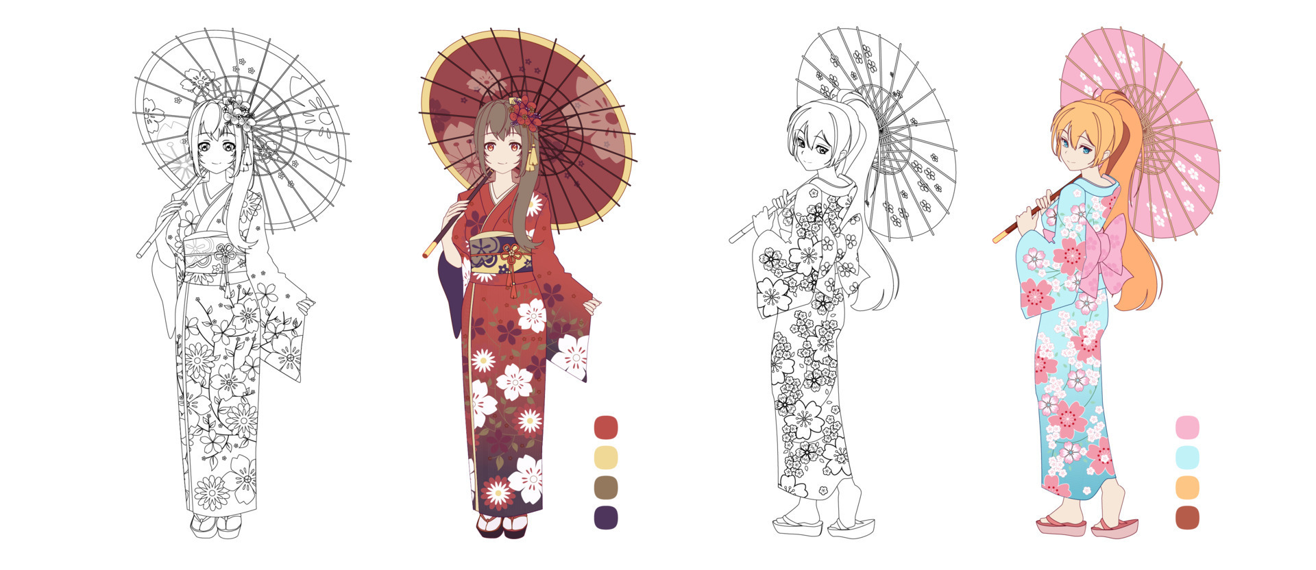 How to Draw Retro Modern Kimono Girl Characters Reference Book