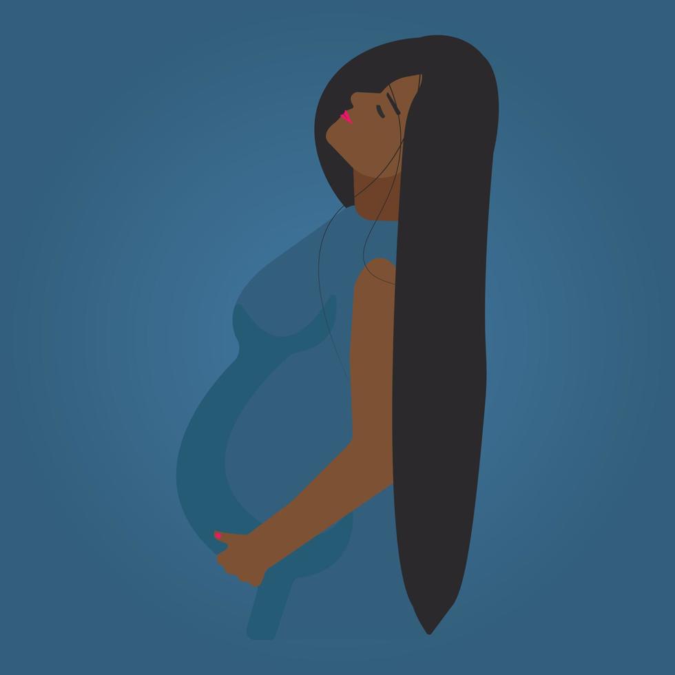 A Beautiful Black Pregnant Woman With Long Hair vector