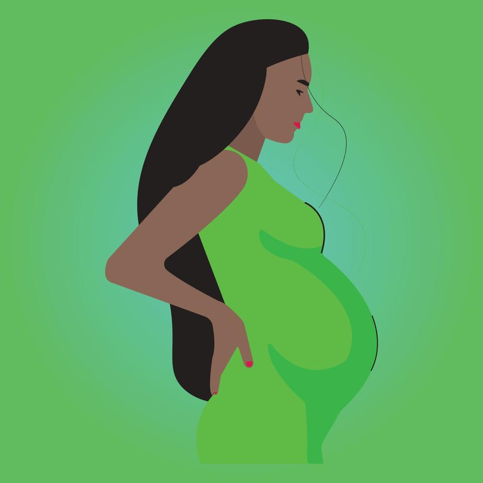 una hermosa mujer negra embarazada con cabello largo vector