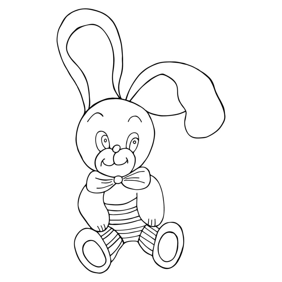 Vector flat handdrawn illustration of a rabbit doll isolated on a white background to