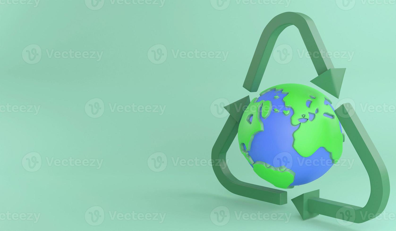 3D rendering global recycle , recycle symbol around earth model, save the planet and energy concept photo