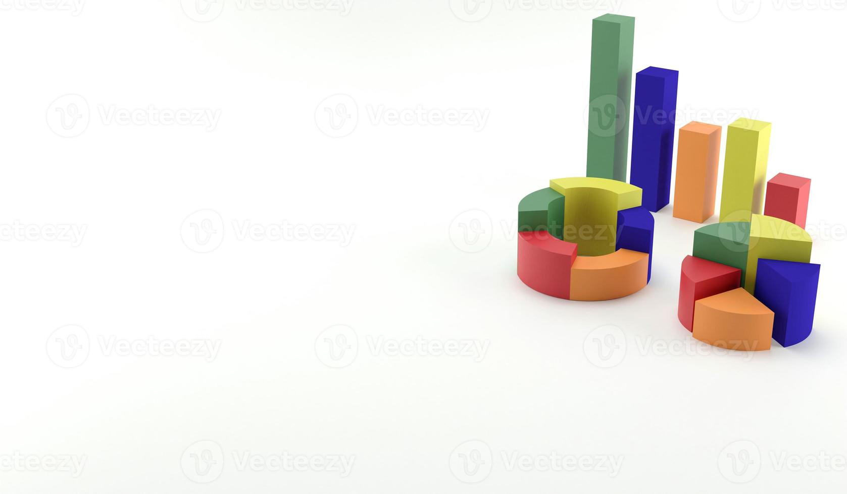 3D rendering graph and pie chart. 3D illustration data concept on white background photo