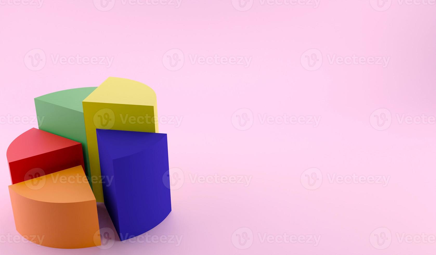 3D rendering colorful pie chart. 3D illustration data concept on pink background photo