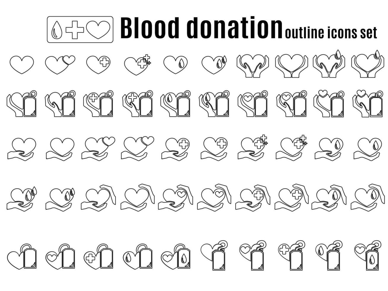 Blood donation outline icons set, medical procedure and life saving vector