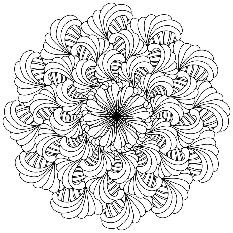 mandala de flores abstractas con pétalos en capas ornamentados, página de coloración meditativa con elementos de abanico vector
