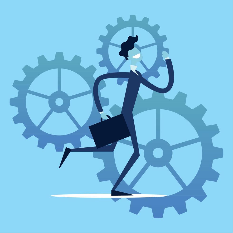 running businessman and gears vector