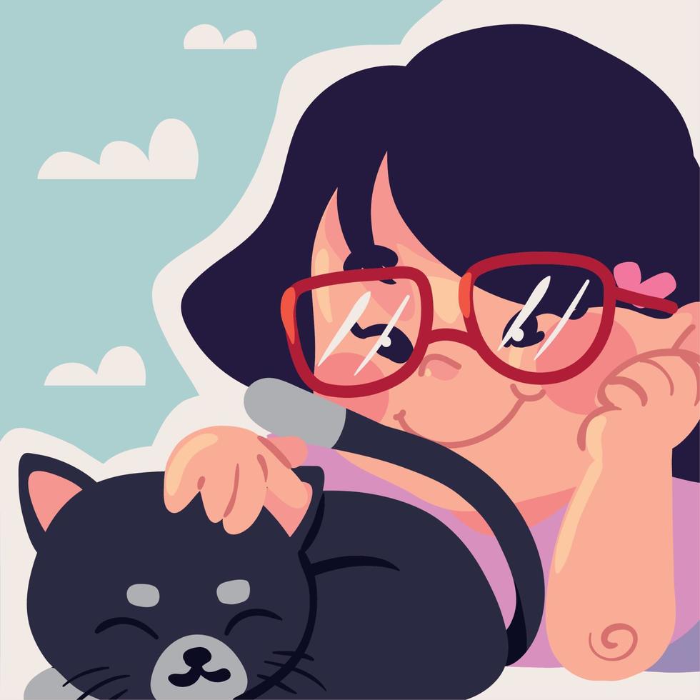 cute girl with cat vector