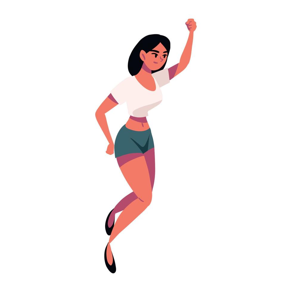 young woman raised hand vector