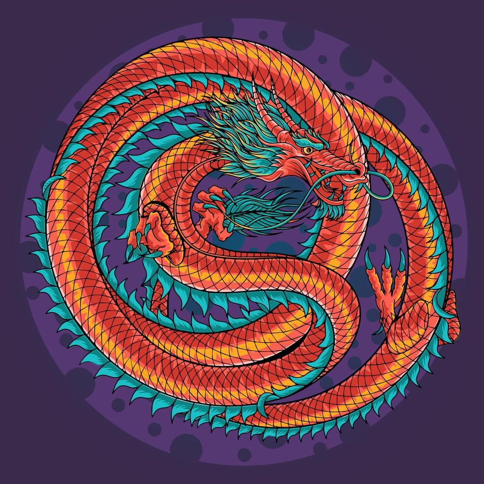Japanese dragon illustration. Vector graphics for t-shirt prints and other uses