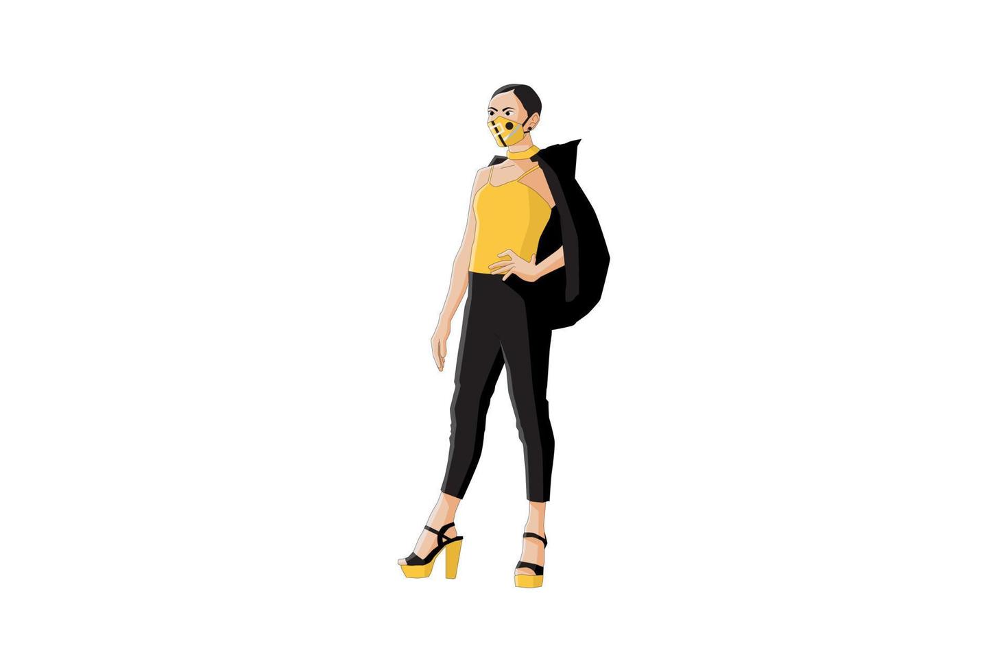 Vector illustration of casual women posing with mask