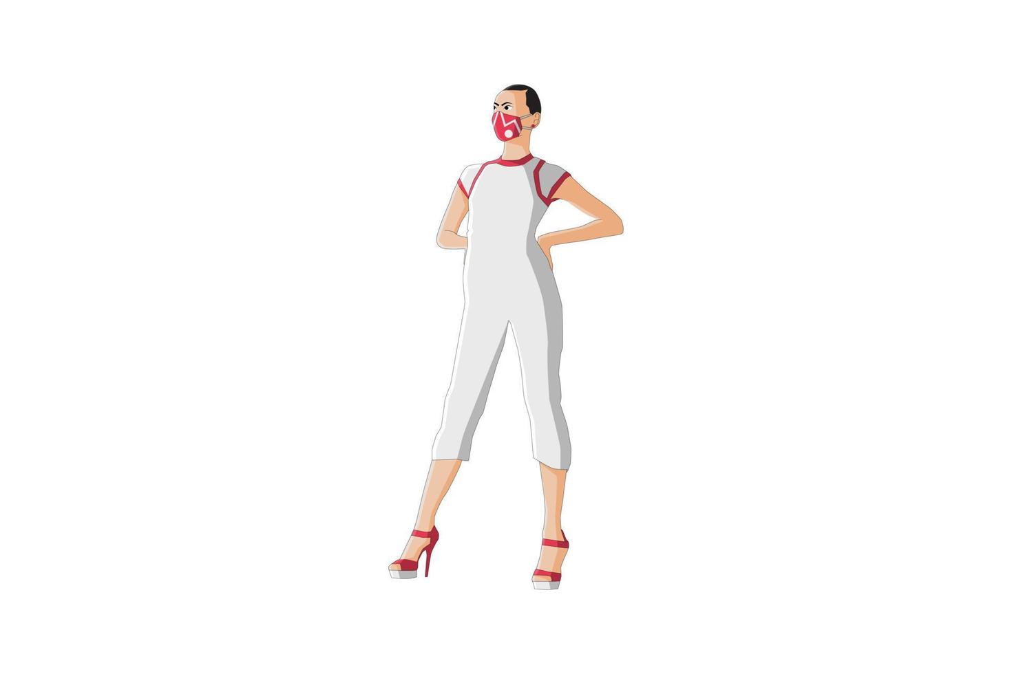 ilustración vectorial de mujeres casuales posando con máscara vector