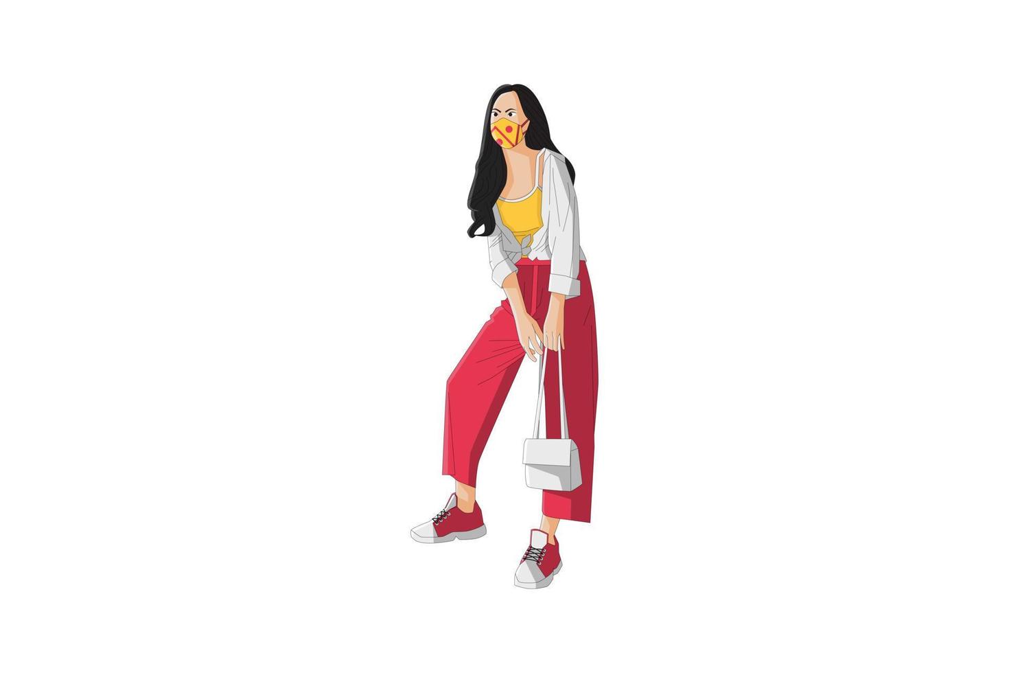 Vector illustration of casual women posing with mask