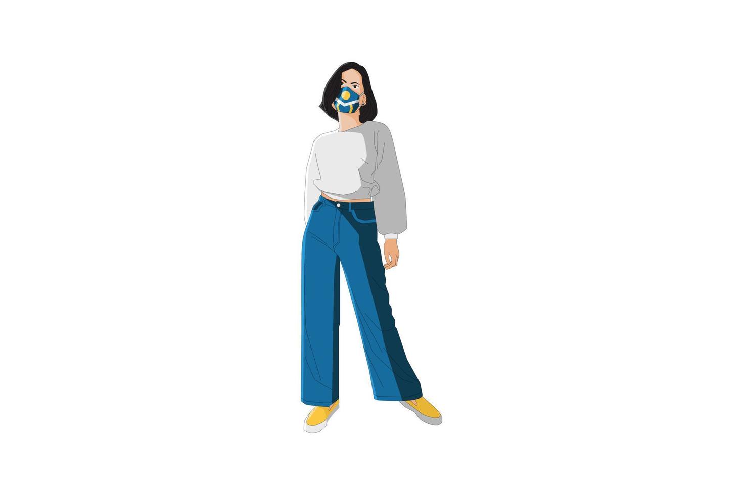 Vector illustration of casual women posing with mask