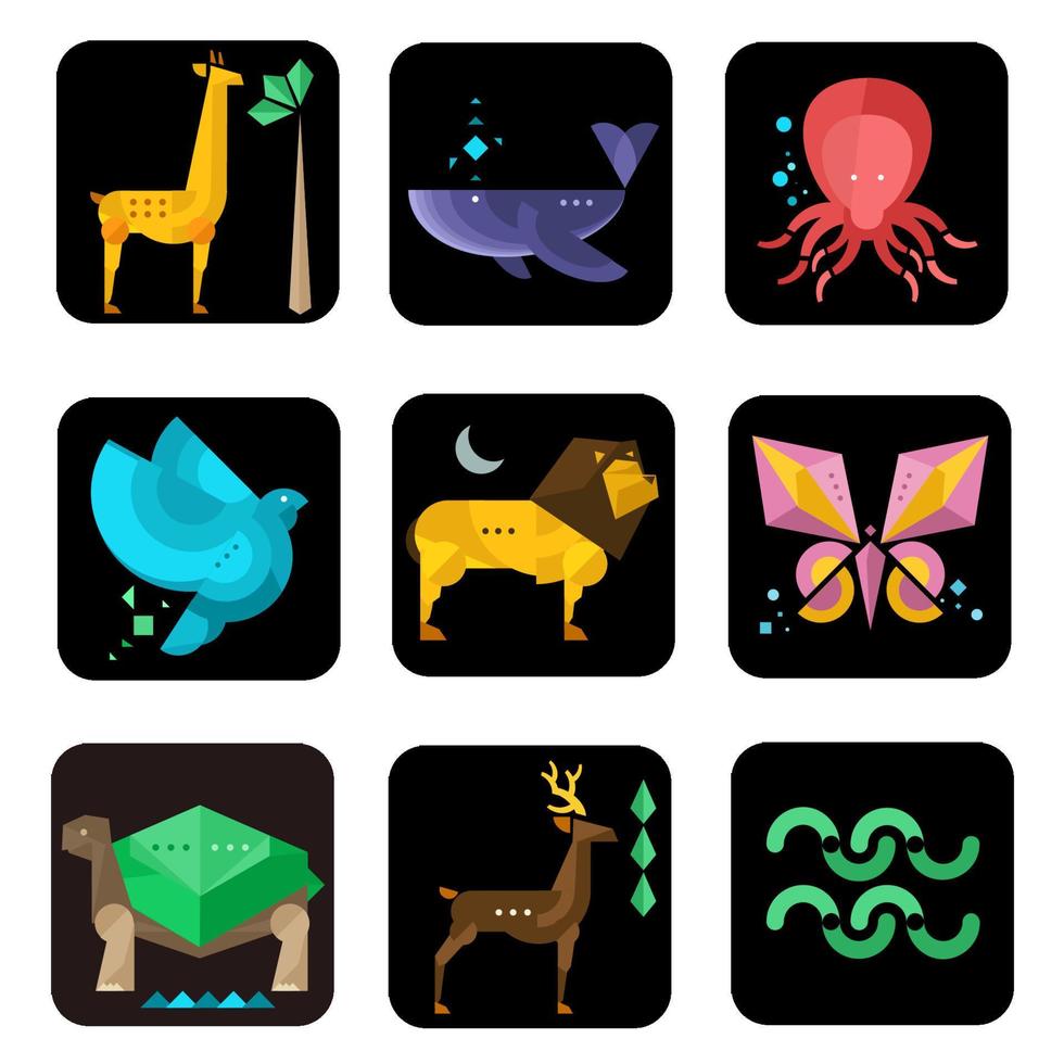 full set of animal character icons with transparent background vector