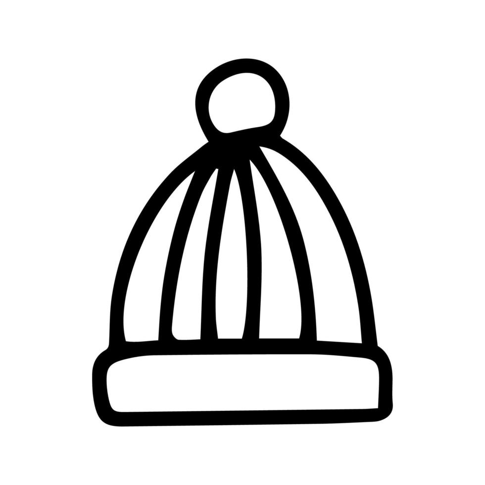 Winter hat doodle black icon. Beanie Cap simple line vector icon. Symbol, logo illustration. Vector hand drawn graphics