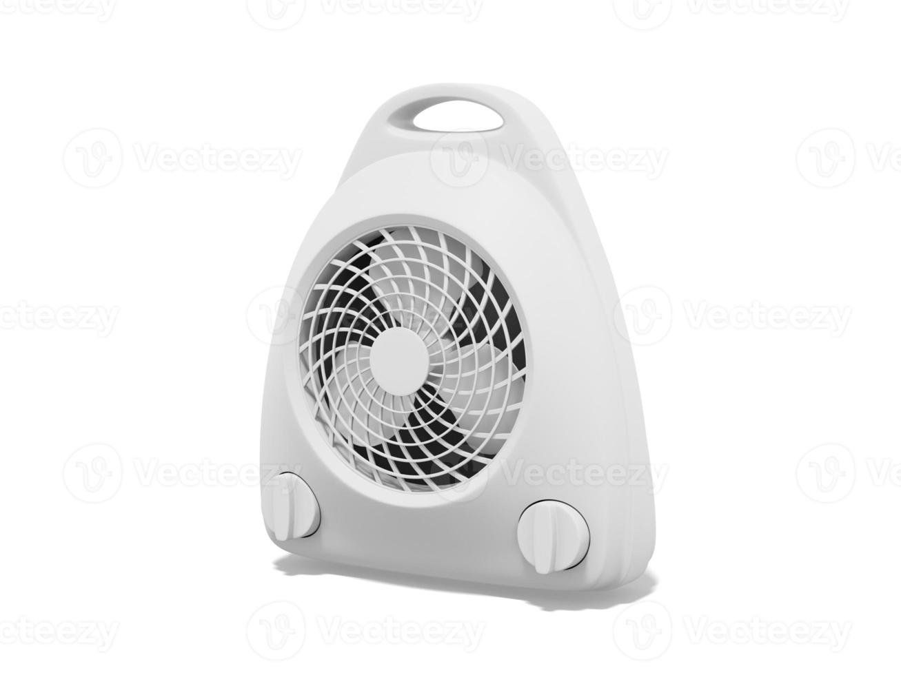 representación 3d calentador de ventilador blanco sobre fondo blanco. foto