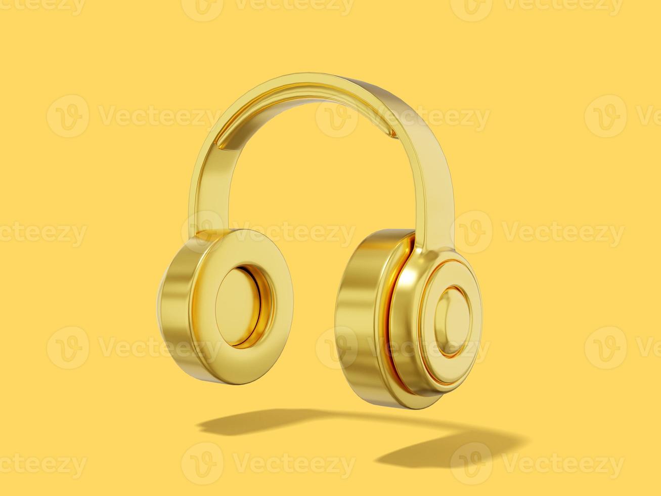 3d rendering. Realistic golden headphones on yellow background. photo