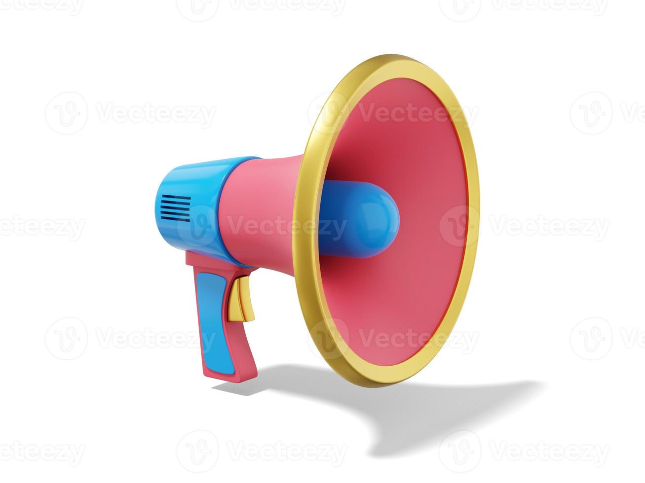 Multicolored megaphone on white background. Sound amplification device. 3d rendering. photo