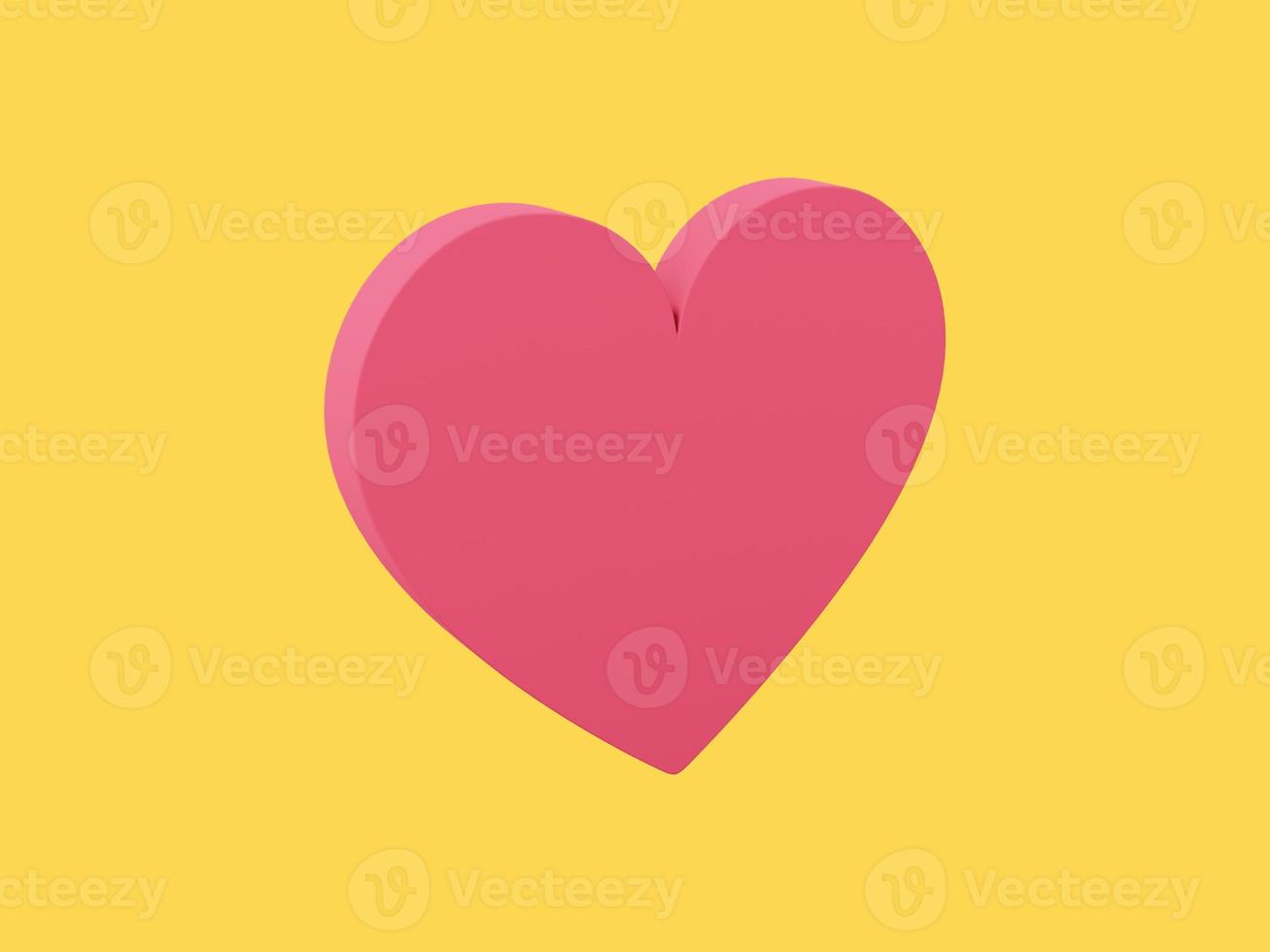 Flat heart. Symbol of love. Red single color. On a monochrome yellow background. View left side. 3d rendering. photo