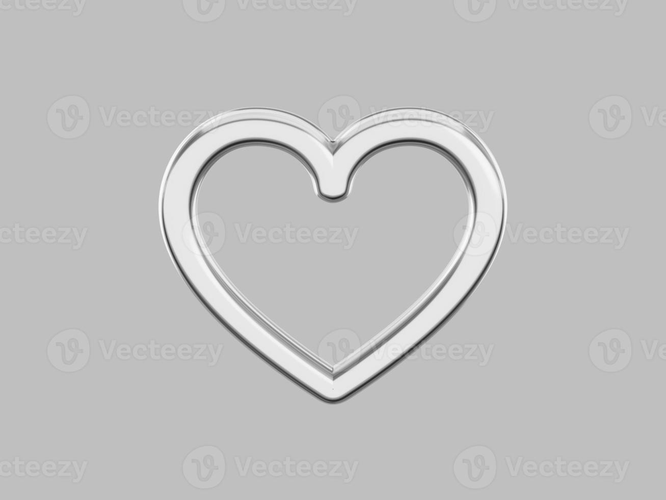 Symbol of love. Toy metal heart. Silver one color. On a gray flat background. Front view. 3d rendering. photo