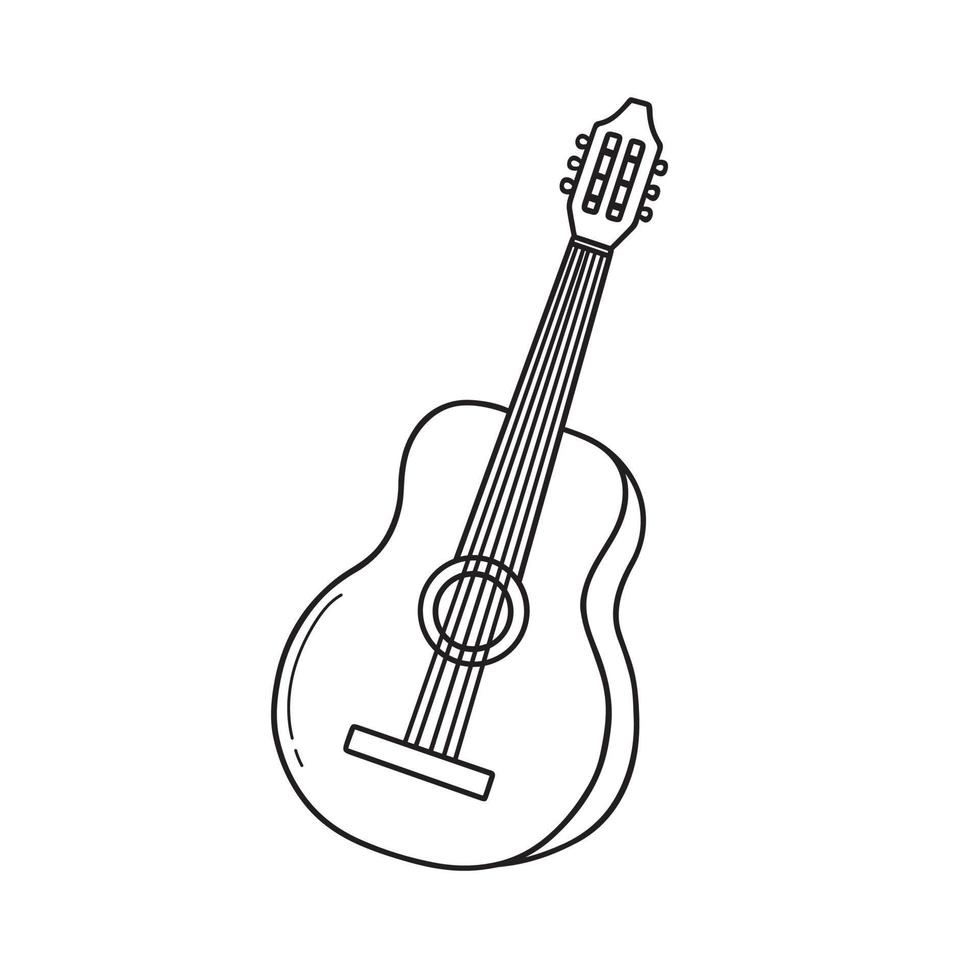 Hand drawn acoustic guitar doodle. Musical instrument in sketch style. Vector illustration isolated on white background