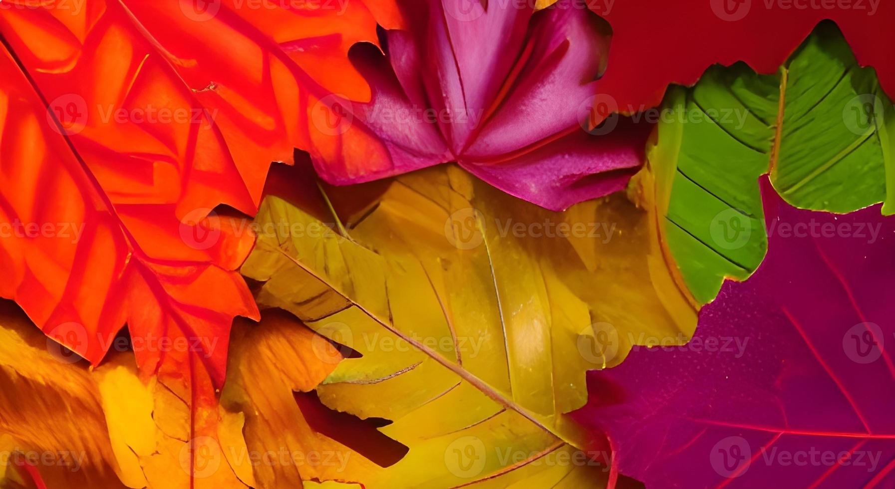 Red and orange autumn leaves background. Outdoor. Colorful backround image of fallen autumn leaves perfect for seasonal use. Space for text. photo