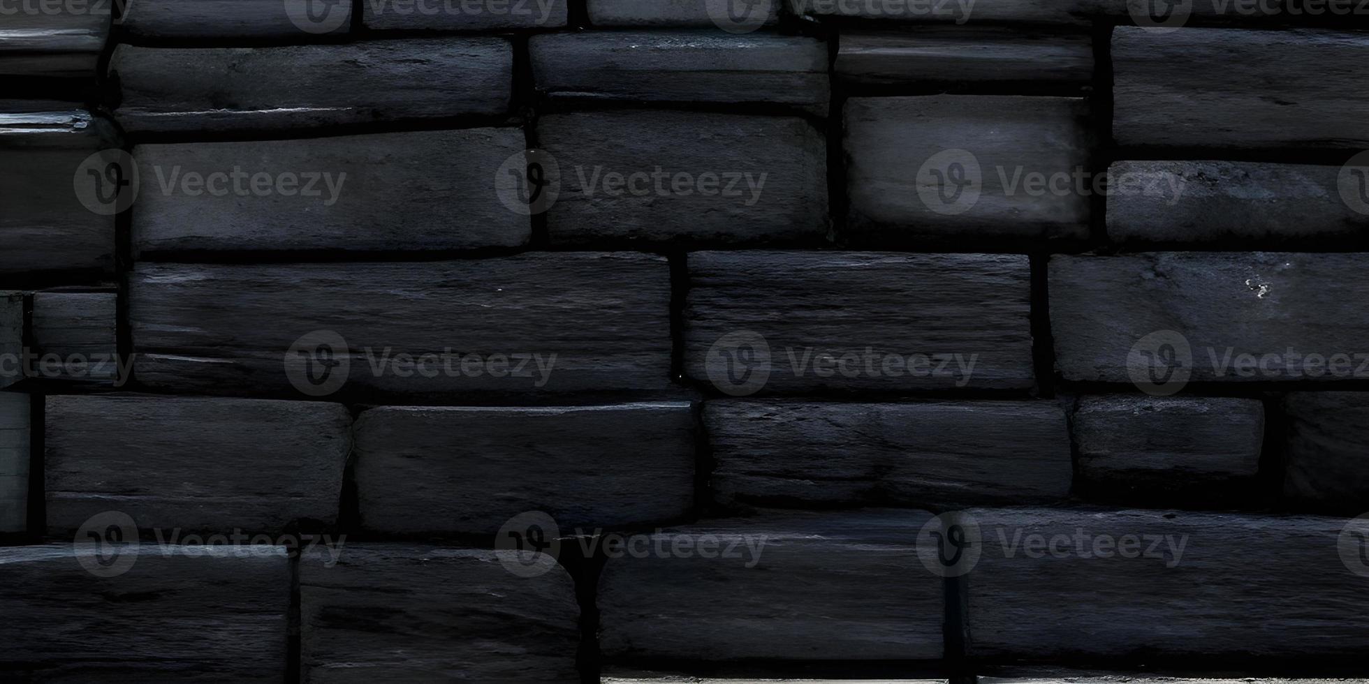 Seamless texture Brick Stone Black Grey color. Tiling clean for background pattern. Rectangle mosaic tiles wall high resolution. photo