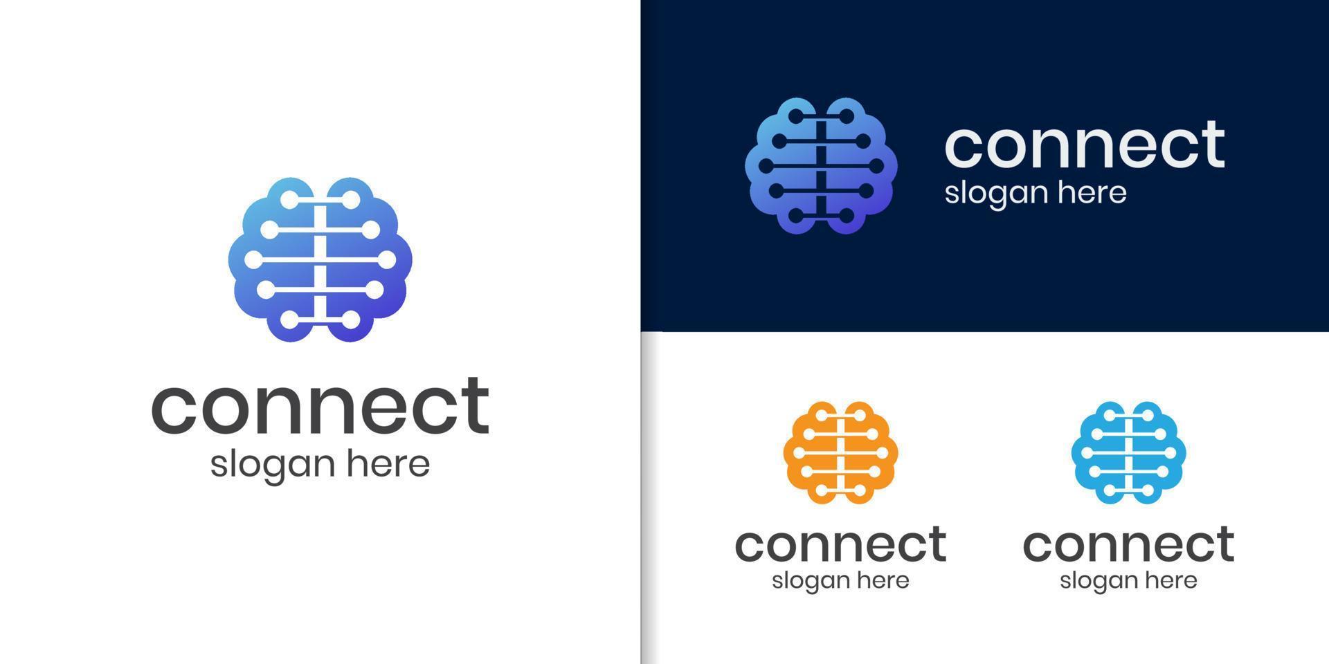 tecnología inteligente, diseño de logotipo de conexión cerebral, diseño de logotipo de cerebro inteligente vector