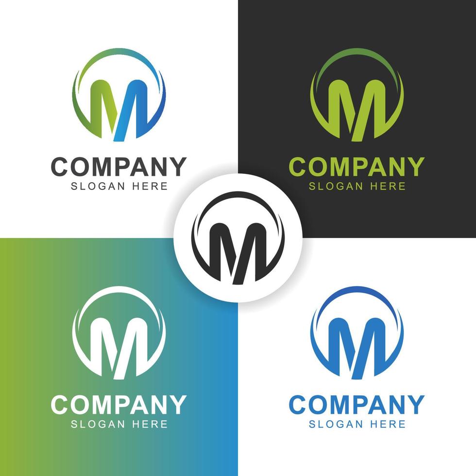 initial m letter logo design, logotype with circle shape for brand identity vector template