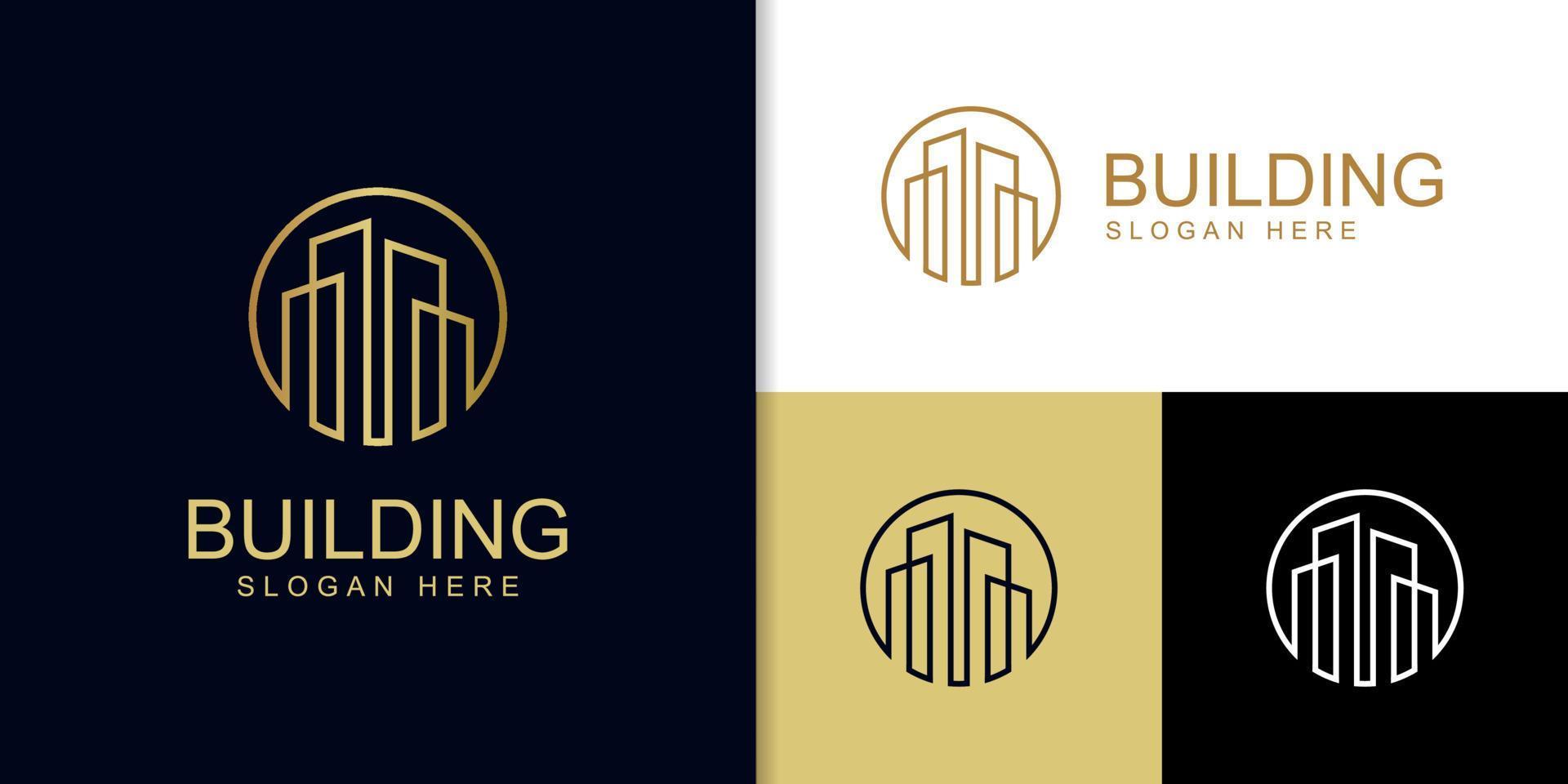 building city real estate logo element, realty property investment logo design with check icon for hotel, business invest vector