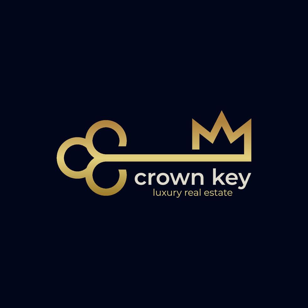 concepto de logotipo de llave de corona, diseño de logotipo inmobiliario de llave de rey para el diseño de casas de lujo vector