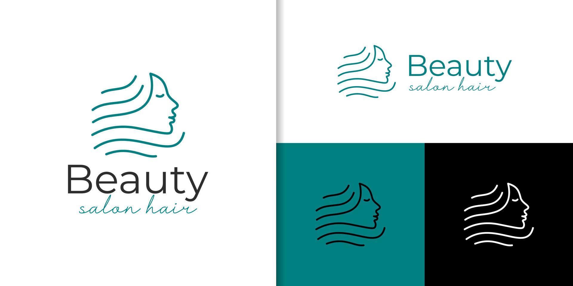 logotipo lineal de peluquería de mujer de lujo y belleza femenina. cosmética natural, diseño de logotipo de empresa para el cuidado de la piel vector