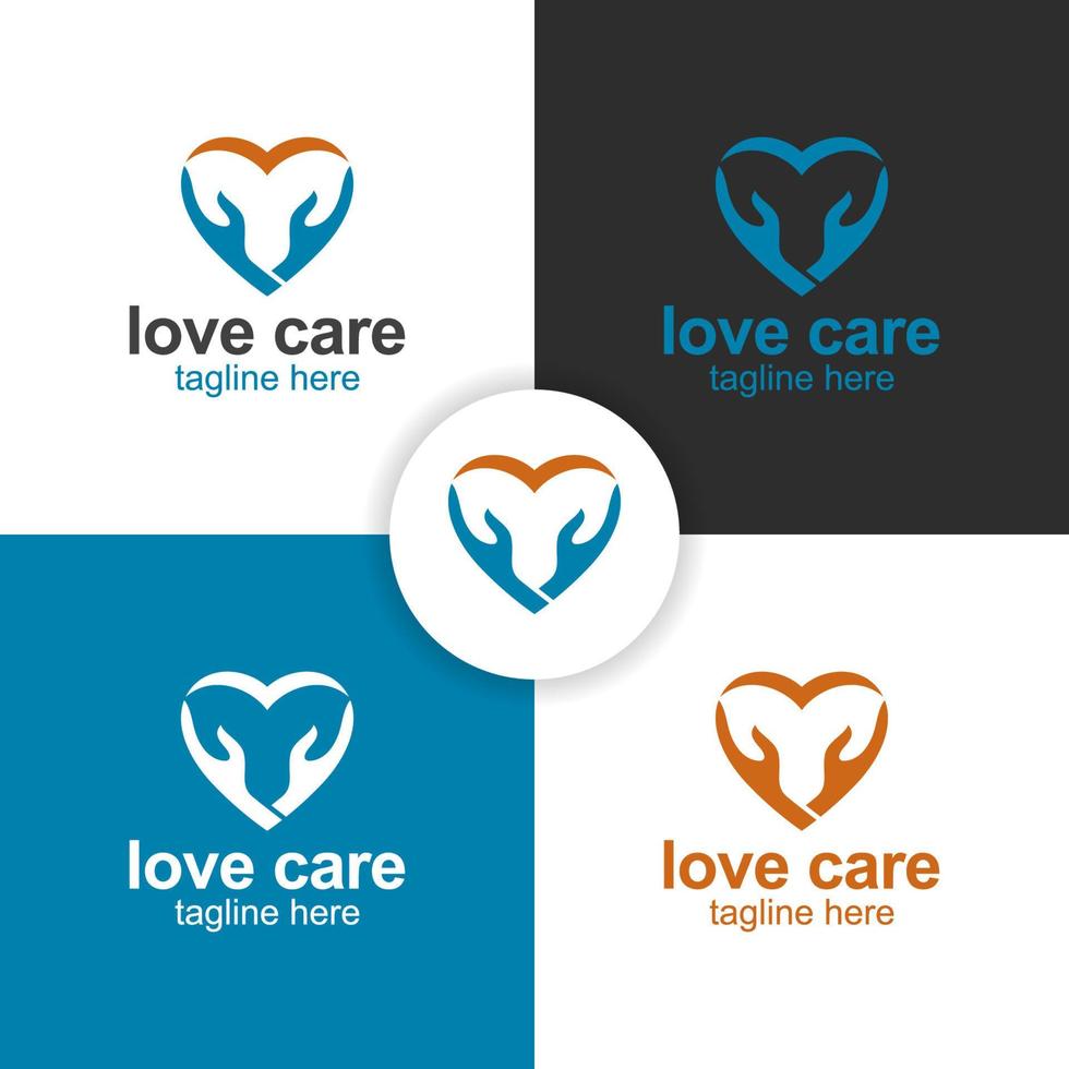 save heart and love care logo with hand icon symbol for medical,  healthy, charity foundation logo design vector