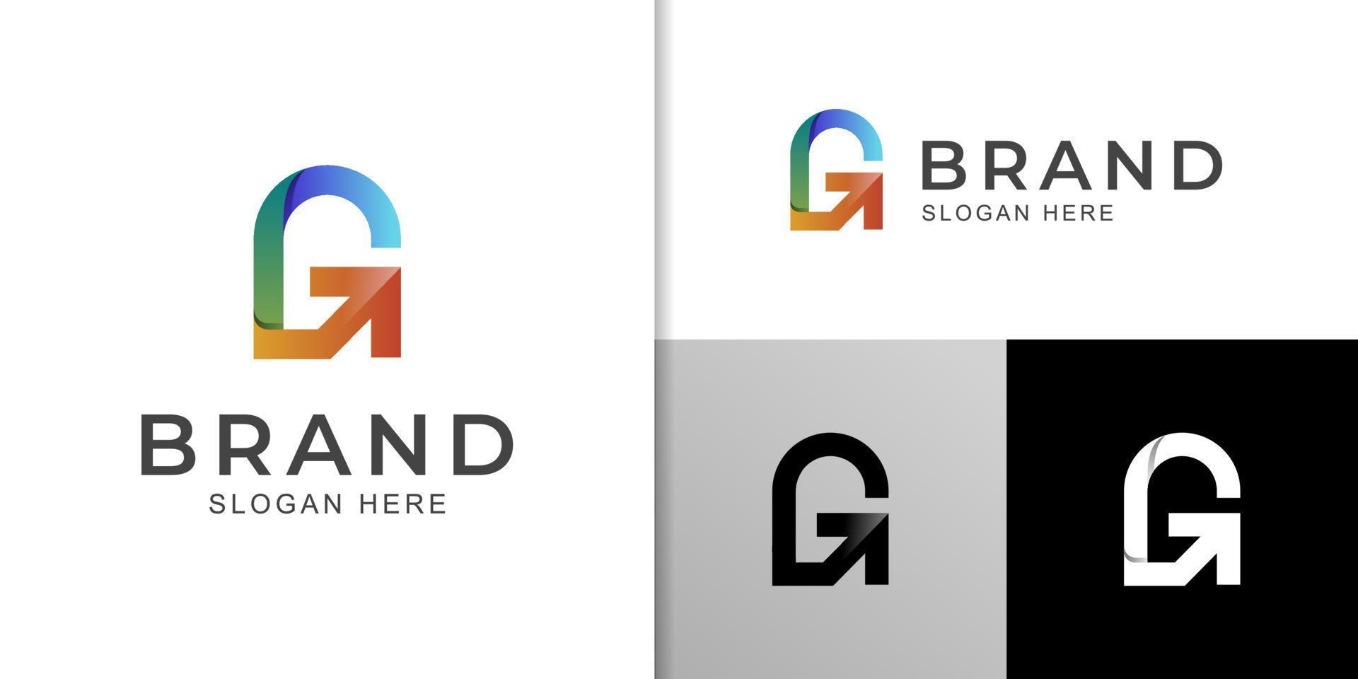 letra inicial g diseño de logotipo en color moderno con símbolo de flecha, icono para plantilla de logotipo de identidad empresarial tecnológica vector