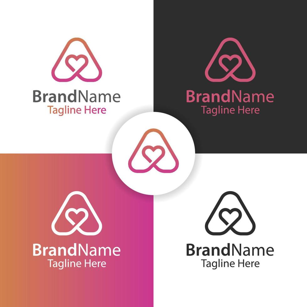 triangle with love care logo simple, initial letter A heart logo for business brand logo vector